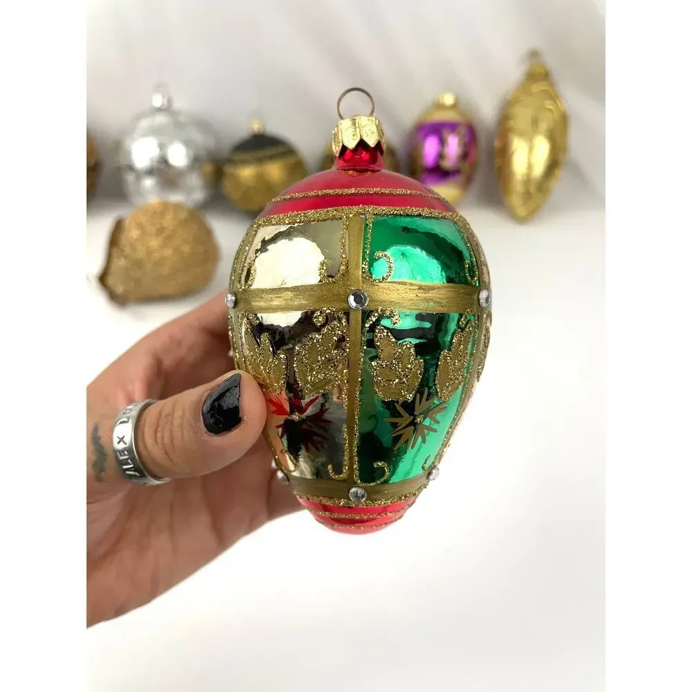 Lot of 10 Holiday Ornaments Christmas Glitter Bulbs Balls Pinecone‎ Gold